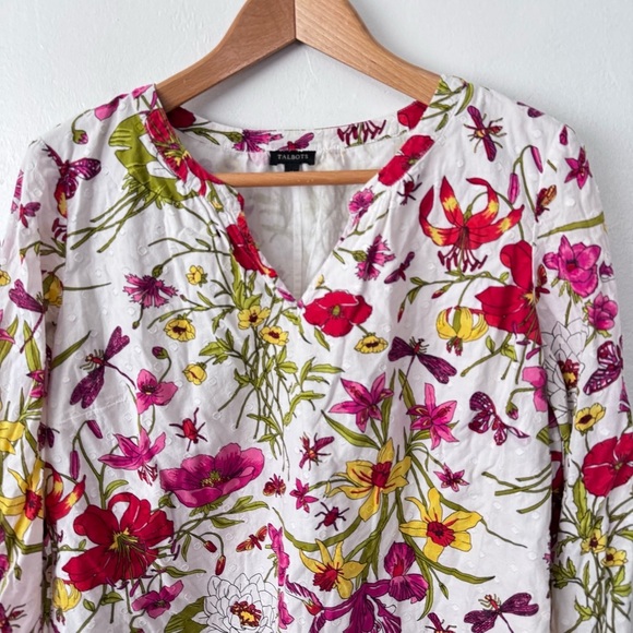 Talbots floral outdoors print blouse top 100% cotton Size Large - Picture 2 of 6